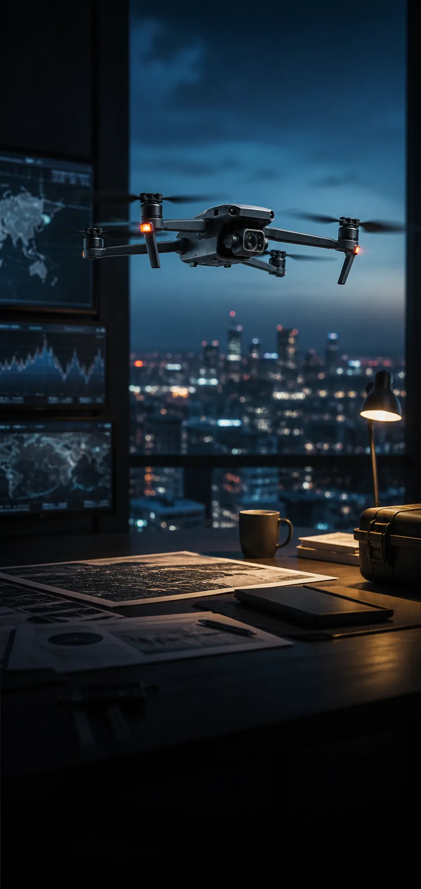 Professional drone shown in an editorial technology setting
