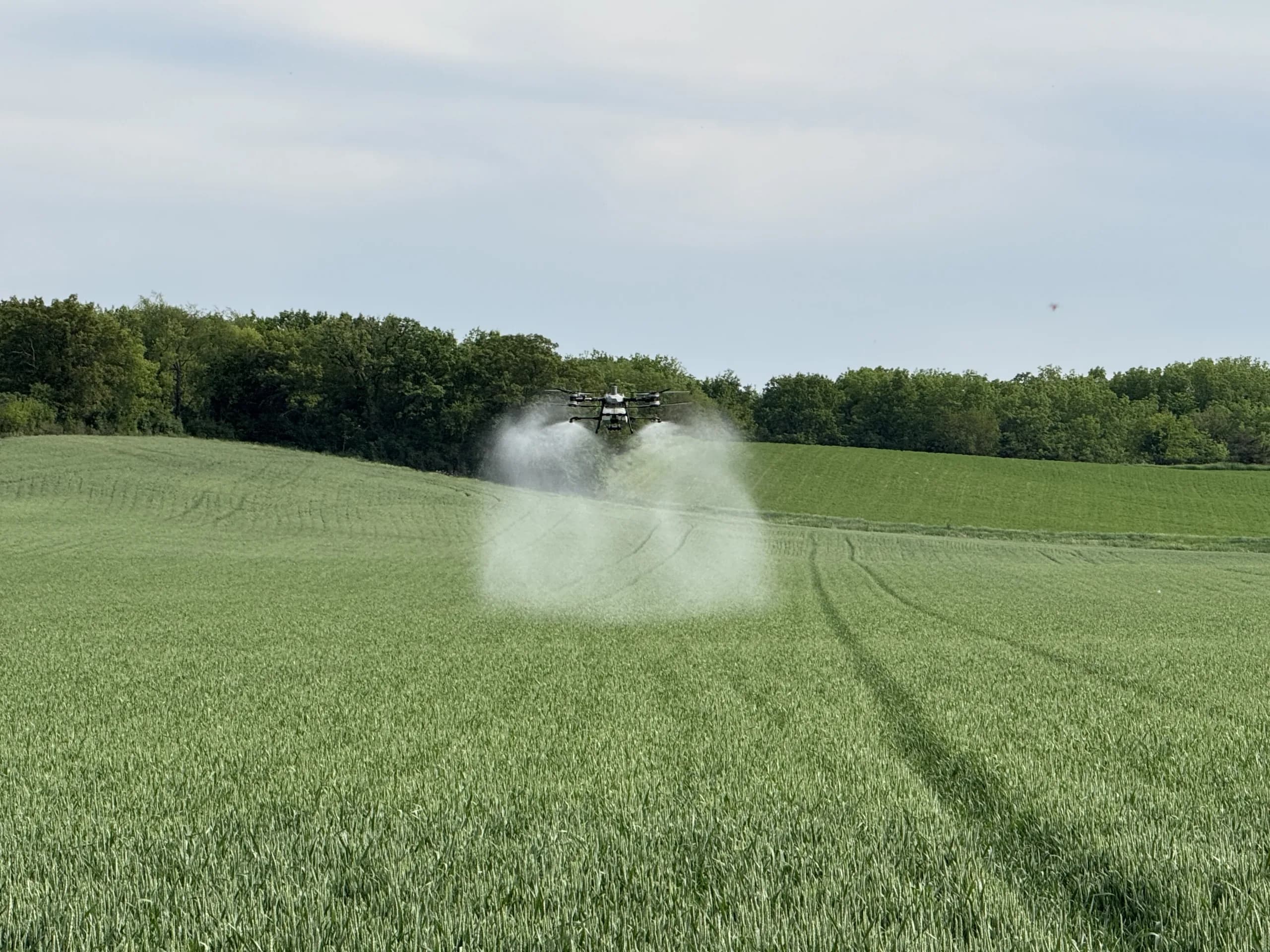 Wisconsin Aerial agriculture drone flying over a field